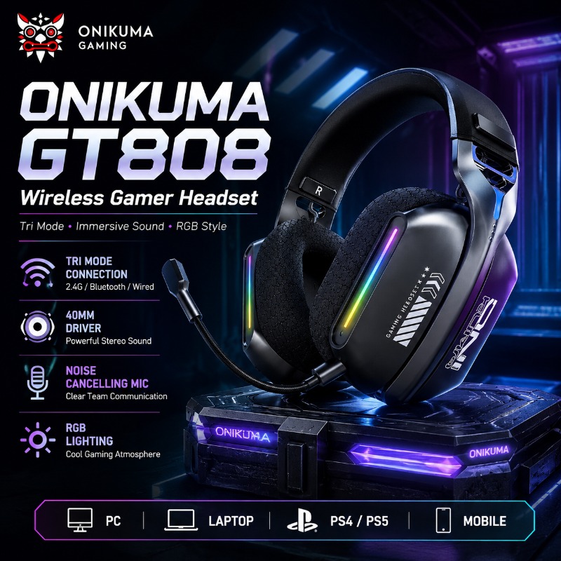 Home Cinema Amazon - ONIKUMA GT808 Wireless Gaming Headset Tri