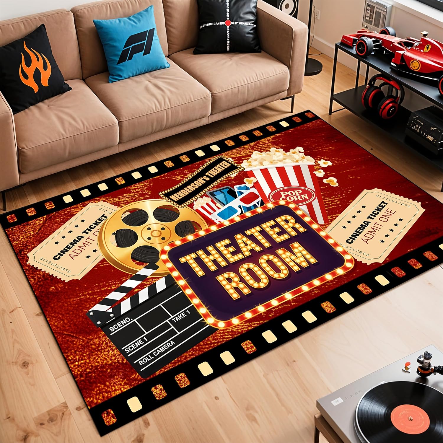 Home Cinema Experience - Engraved Name Cinema Carpet, Soft Non-Slip