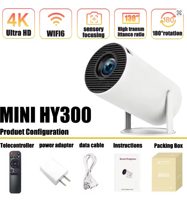Home Cinema Compact - Mini HY300 Portable Projector Android 11
