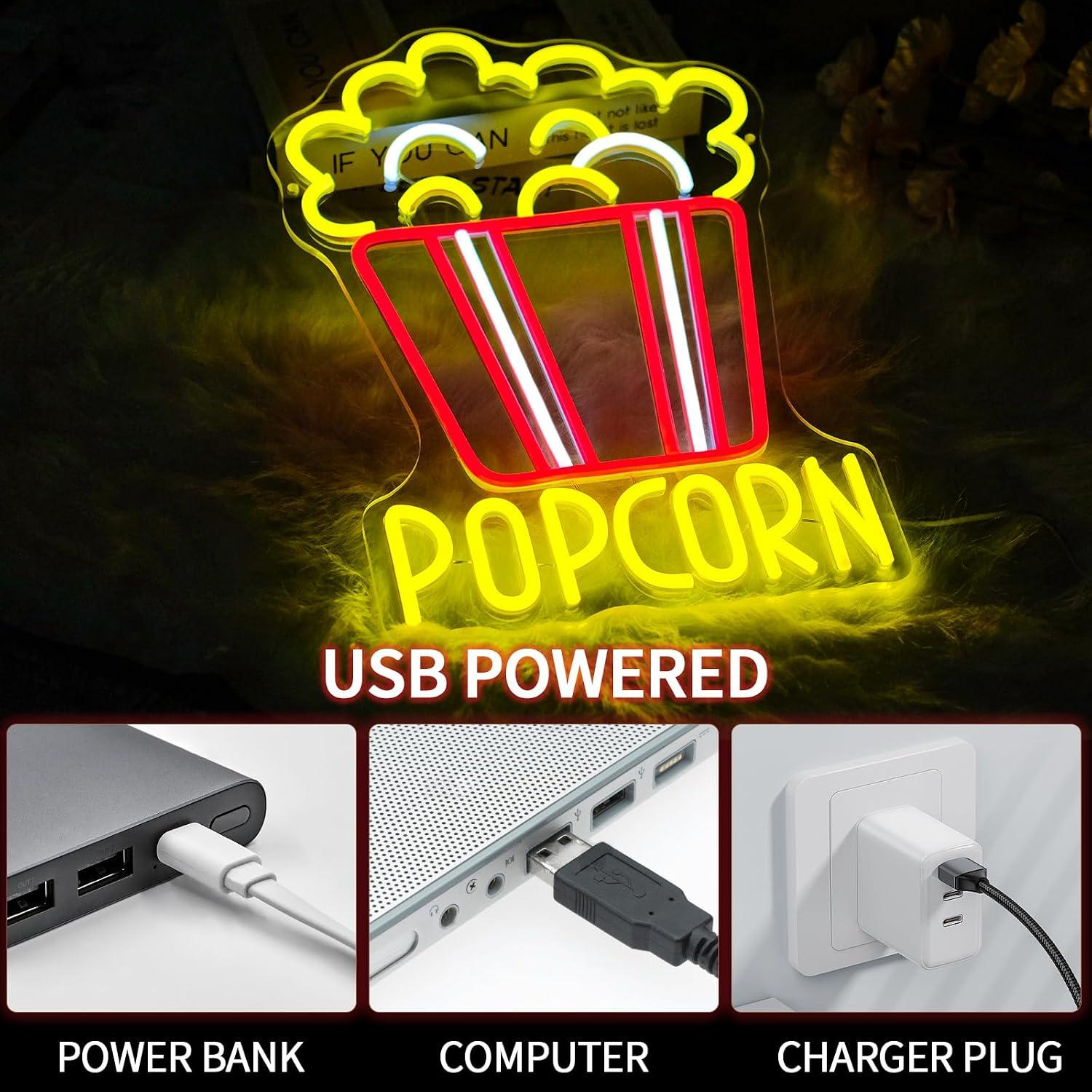 Popcorn Bucket Neon Sign USB D - Home Cinema Wall Lights review and price
