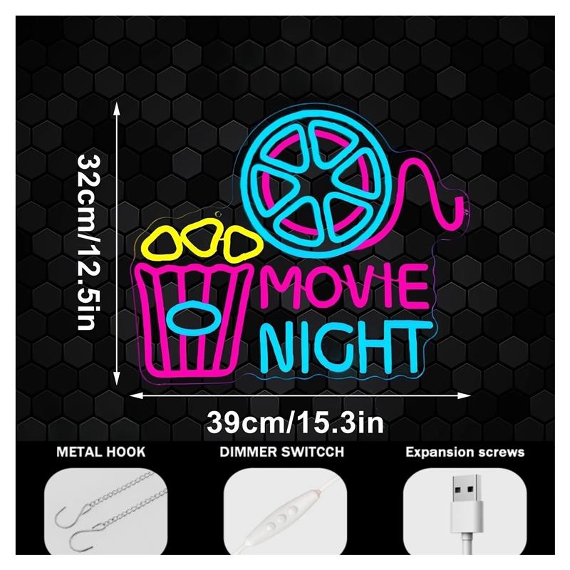 Movie Night Neon Sign Popcorn  - Home Cinema Wall Lights review and price
